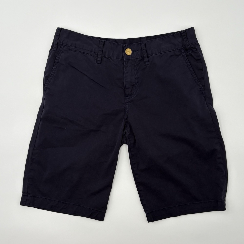 Tory Burch Bermuda Chino Shorts Navy Blue Gold Logo Button Size 25 EUC